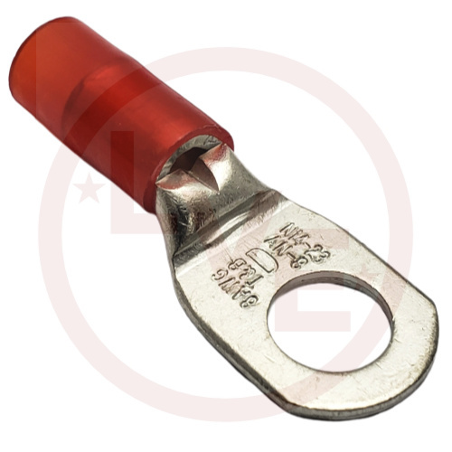 TERMINAL RING 8AN 5/16" STUD NYLON INSULATED RED TIN PLATED