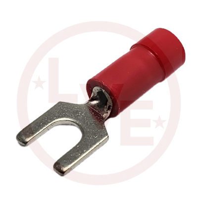 TERMINAL FORK 22-16 AWG #8 STUD INSULATED RED PVC