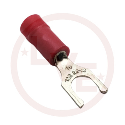 TERMINAL FORK LOCKING 22-16 AWG #10 STUD VINYL INSULATED RED TIN PLATED