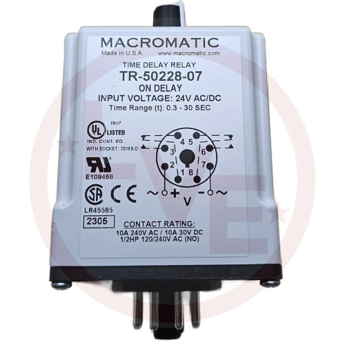 RELAY TIMER 24V 10A SPST 3-30 SEC ON DELAY 8-PIN OCTAL PLUG