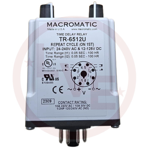 MACROMATIC TR-6512U RELAY TIMER 10A 24-240VAC/12-125VDC 8 PIN OCTAL