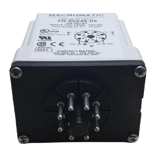 MACROMATIC TR-50226-05 RELAY TIMER 12VDC 10A DPDT ON-DELAY 0.1-10 SEC 8 PIN OCTAL PLUG